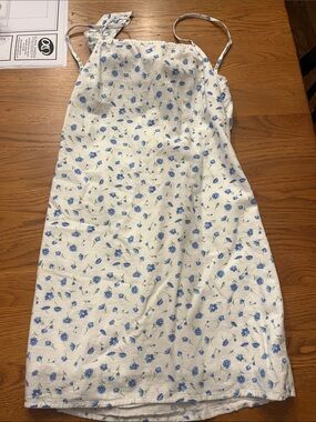 American Eagle Outfitters White Dress with Blue Floral Print